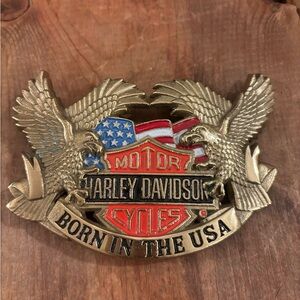 Vintage 1990 Harley-Davidson gold double Eagle Emblem in solid brass